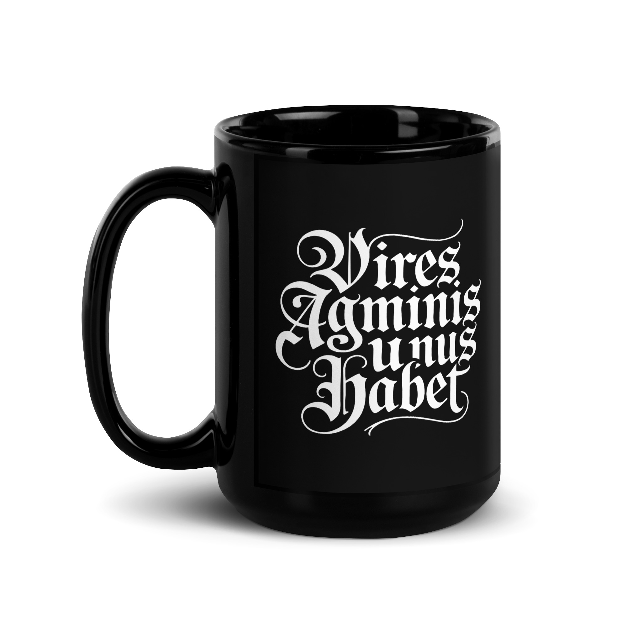 Mug noir Vires agminis unus habet gothique – Image 4