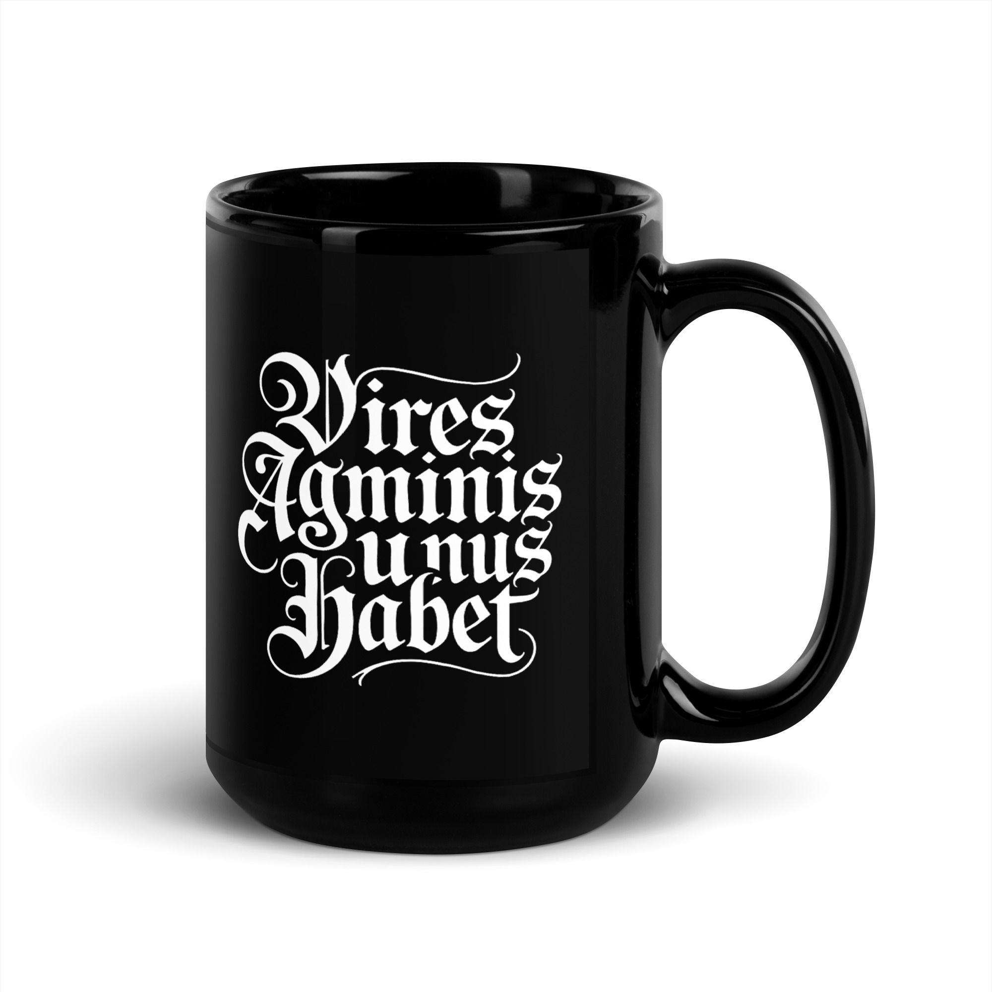 Mug noir Vires agminis unus habet gothique – Image 5